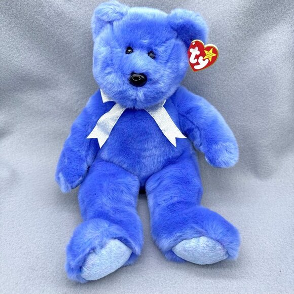 Clubby II Teddy Bear Blue Purple 1999 13" Vtg TY Beanie Buddy Plush Stuffed Toy - Picture 3 of 12